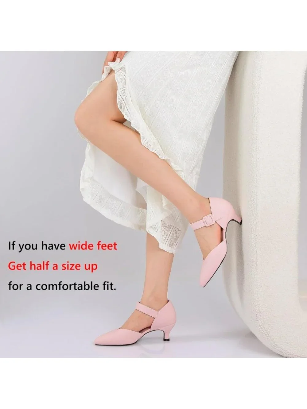 Women's Pink Kitten Heel Pointed Closed Ankle Strap Buckle Slip On Shoes